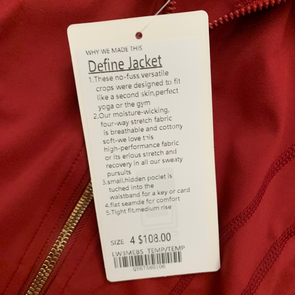 Lululemon Define Jacket Leggings Set Women 4 Red Gold Zip Activewear NWT - Picture 6 of 14